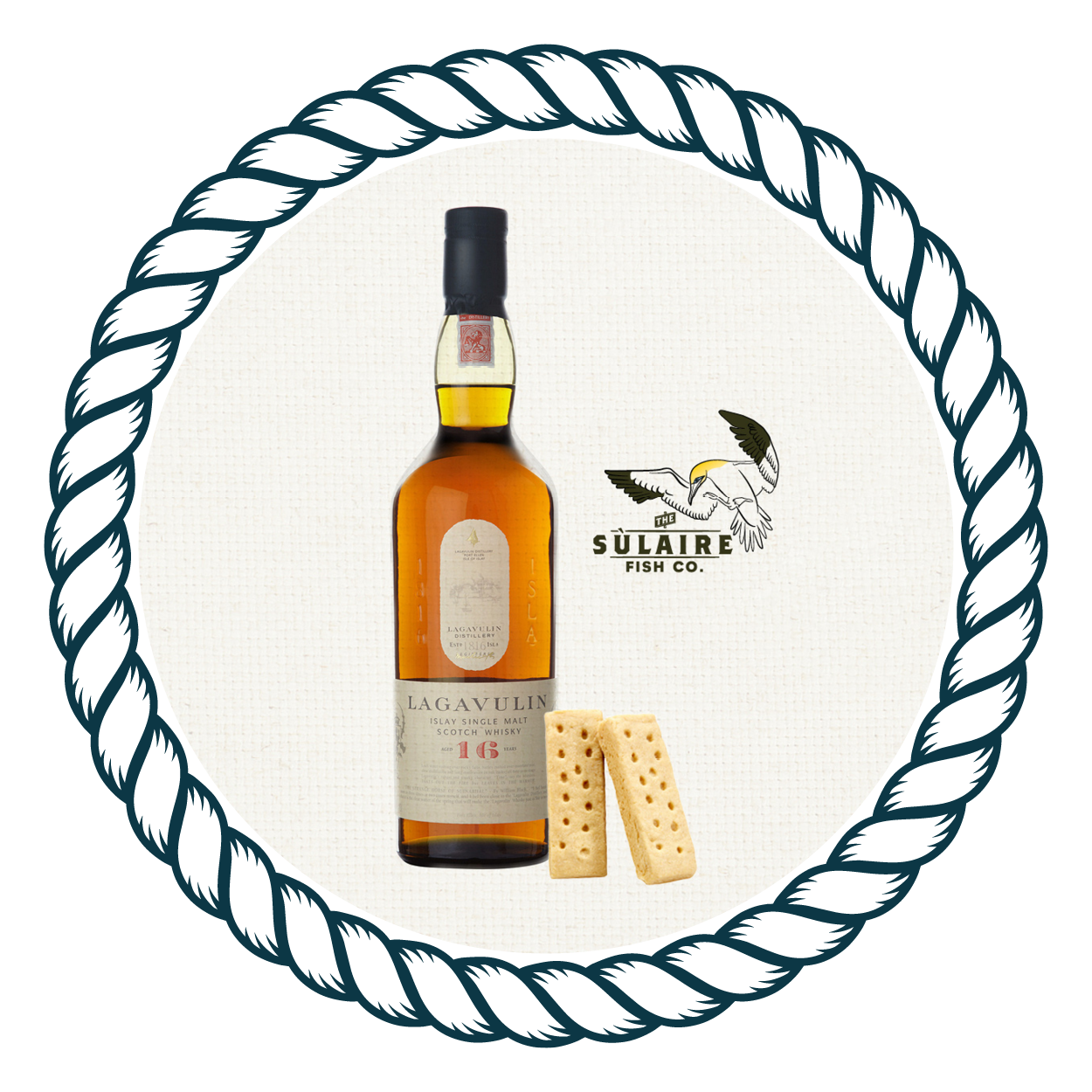 sulaire win a bottle of Lagavulin single malt scotch whisky competition image in rope border