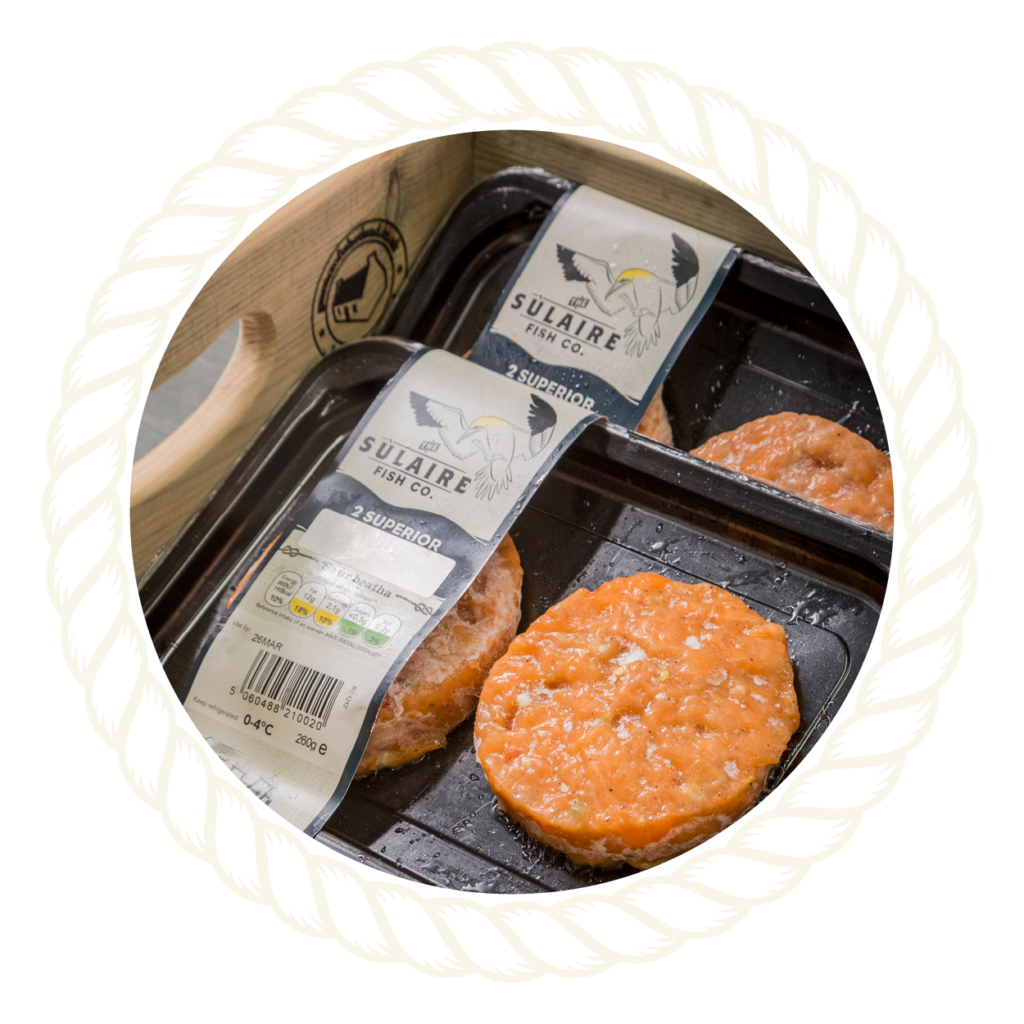 image of Sulaire Scottish salmon burgers in rope border
